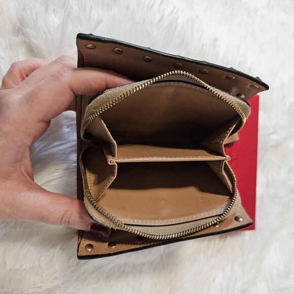 Valentino (Authentic) Khaki Leather Rockstud Zippy Wallet w/ Box & Dust Cover - Picture 8 of 14
